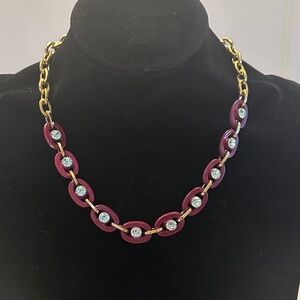 TOVA Burgundy Enamel, Blue + Burgundy Crystal + Gold Chain Necklace - Reversible